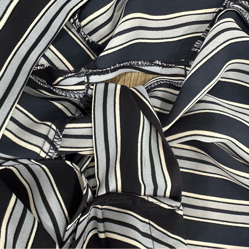 LOFT Navy and Light Blue Striped Wrap Blouse - Picture 6 of 9